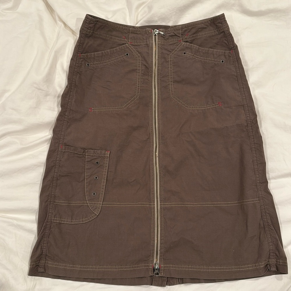 Khaki Cargo Zip Up Skirt